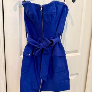 Royal Blue Strapless, Belted, Zipper-front Mini Dress, Size 6, Cynthia Steffi